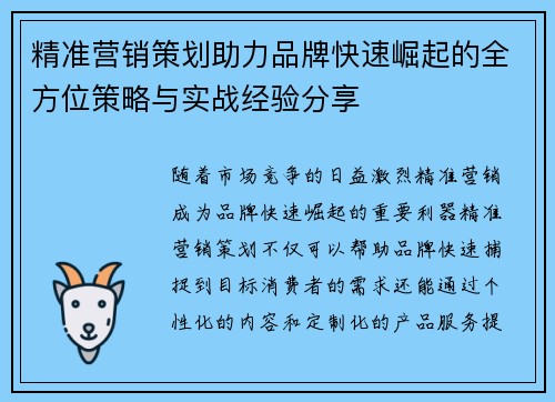 精准营销策划助力品牌快速崛起的全方位策略与实战经验分享